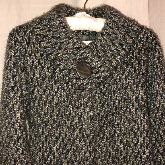 Tweeds M Wool Blend Olive Green Teal Gray White Boucle Chunky Knit Cardigan - Picture 5 of 15